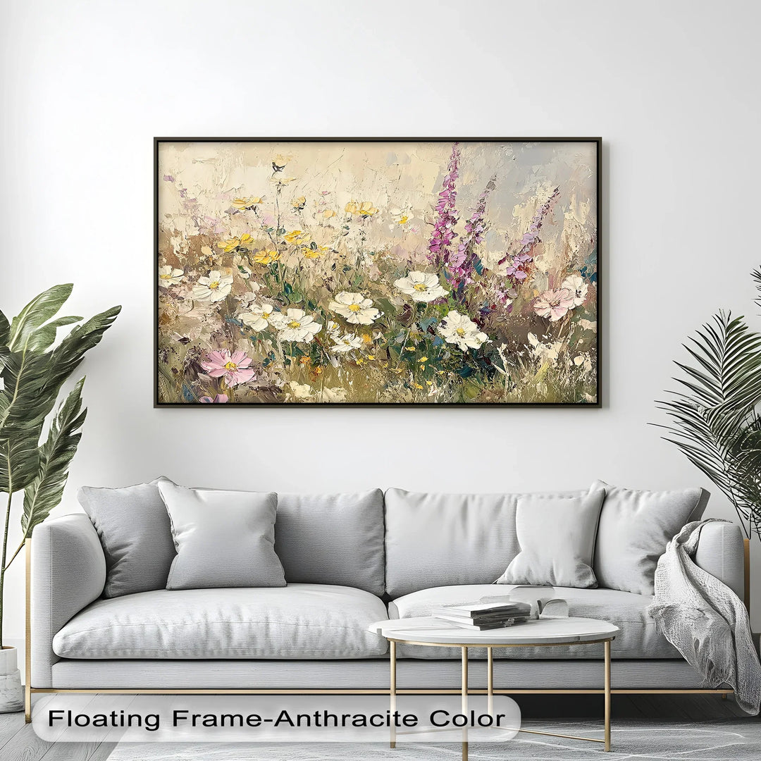 Soft Petals Symphony – Textured Wildflower Field Canvas Print - MyPhotoStation