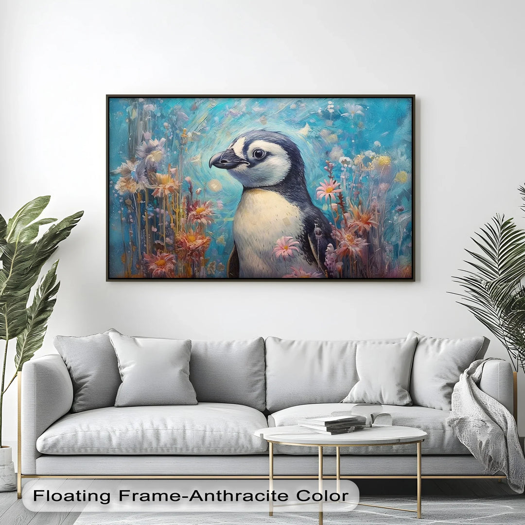 Blossom Companion – Dreamy Penguin Animal Canvas Print - MyPhotoStation