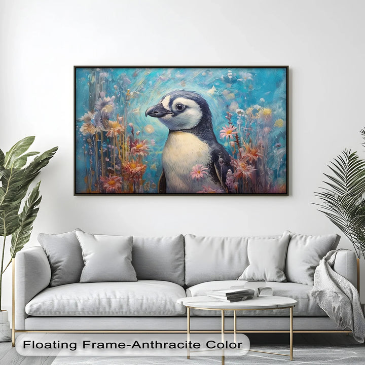 Blossom Companion – Dreamy Penguin Animal Canvas Print - MyPhotoStation