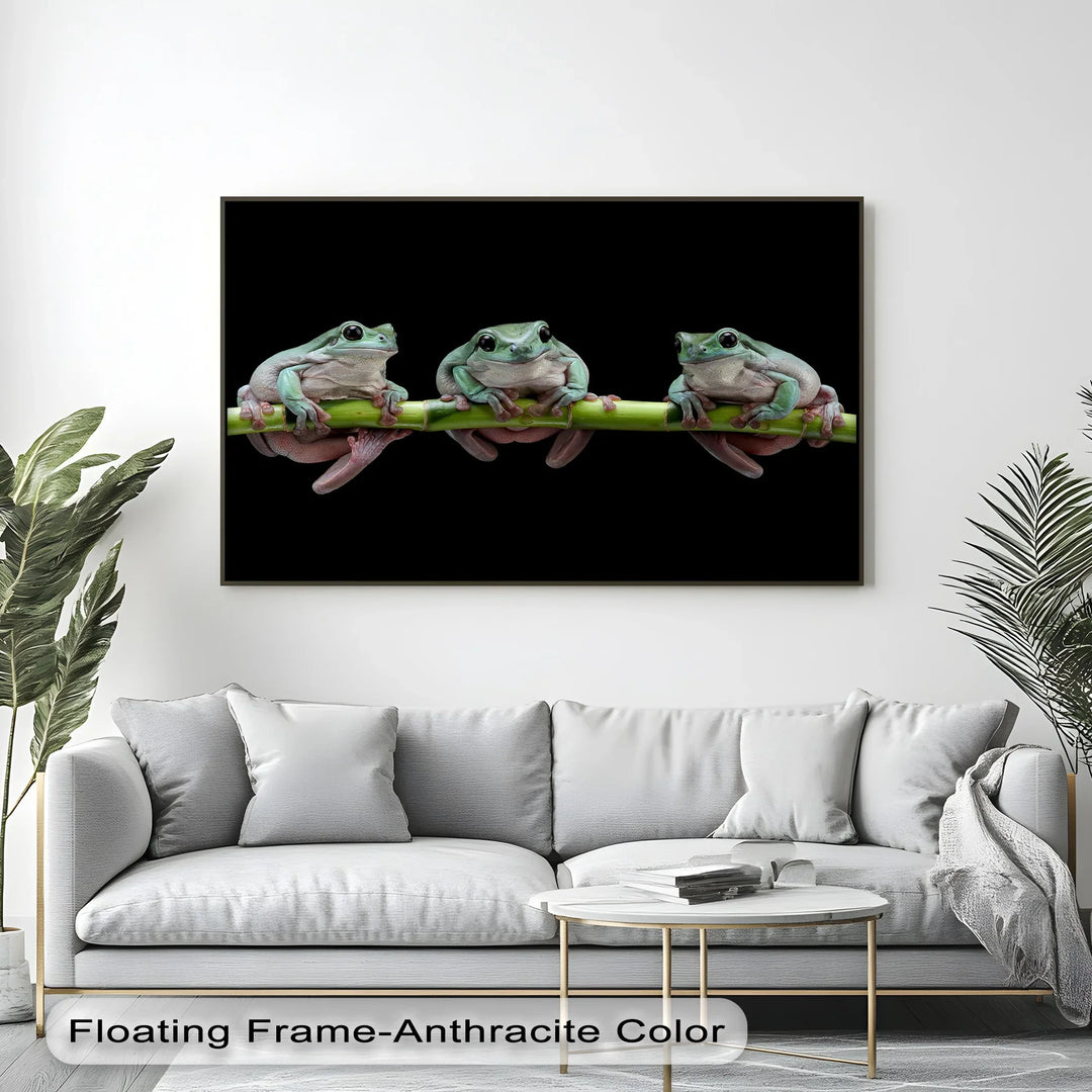 Trio of Tree Frogs on Bamboo – Animal Canvas Print - MyPhotoStation