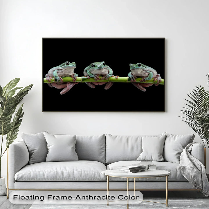 Trio of Tree Frogs on Bamboo – Animal Canvas Print - MyPhotoStation