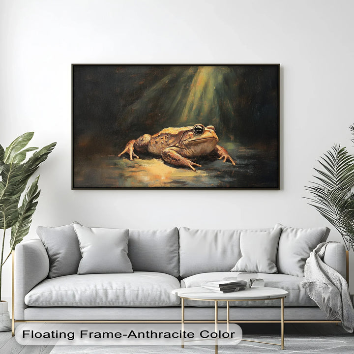 Enlightened Watcher – Dramatic Frog Under Spotlight Canvas Print - MyPhotoStation