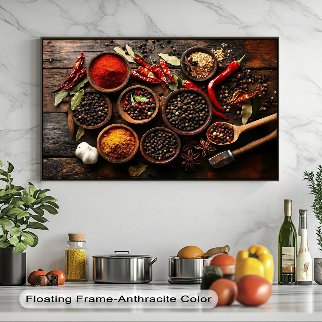 Spice Harmony – Rustic Spice Bowl Arrangement Kitchen Canvas Prints - MyPhotoStation
