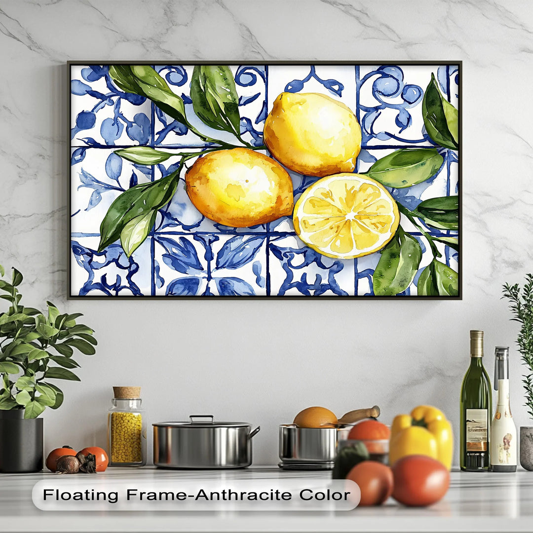 Mediterranean Lemons & Blue Tile Art – Kitchen Canvas Print - MyPhotoStation