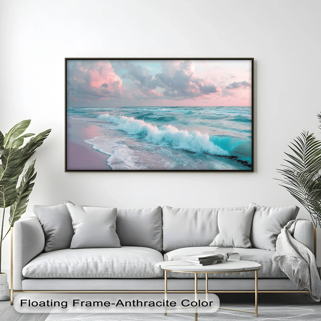 Cotton Candy Sky Over Ocean Waves – Tranquil Seaside Canvas Print - MyPhotoStation