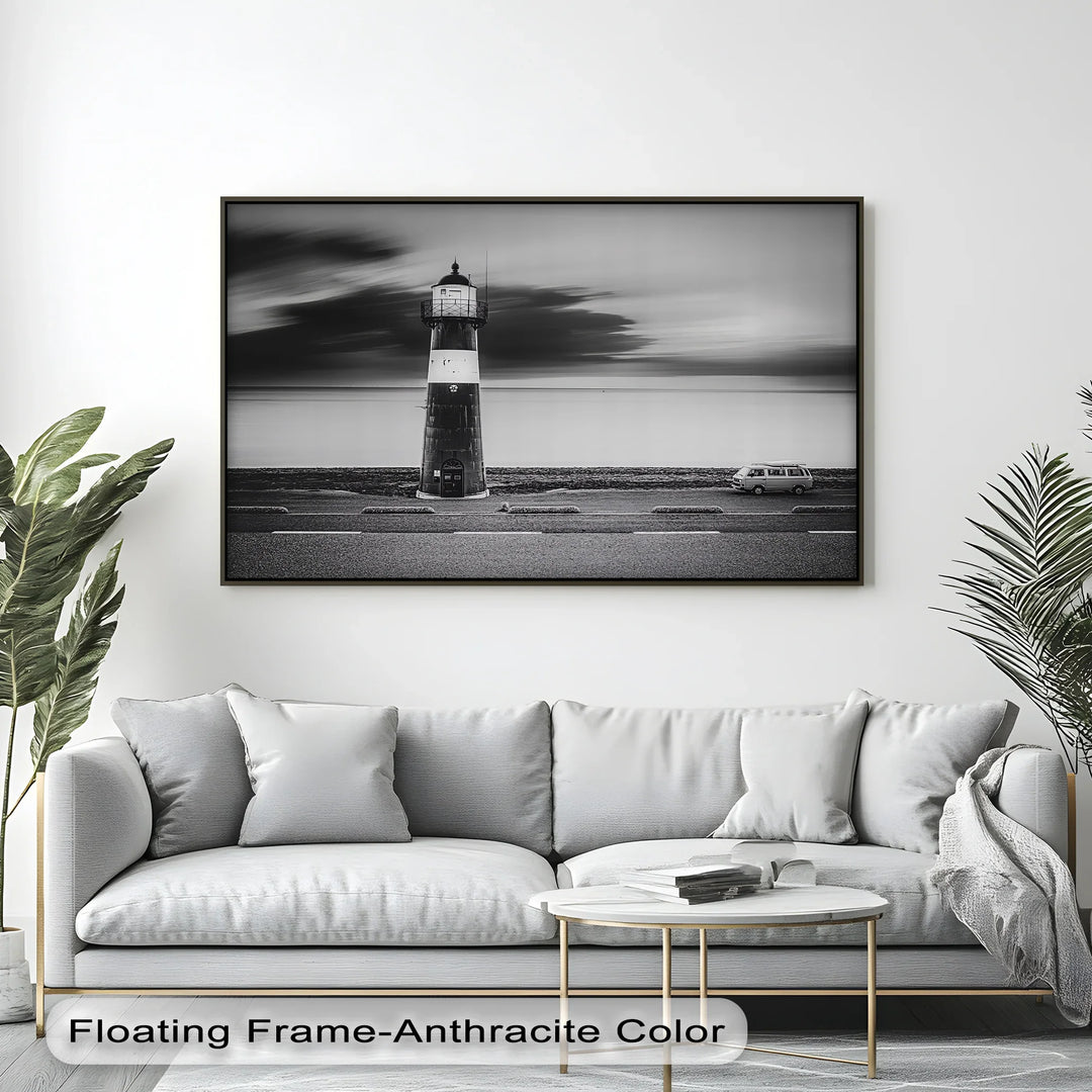Solitary Beacon – Black and White Lighthouse Canvas Print - MyPhotoStation