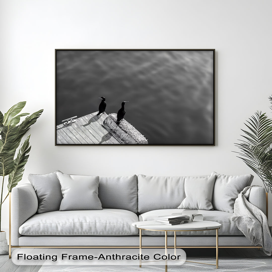 Twin Watchers – Minimalist Black and White Seabird Canvas Print