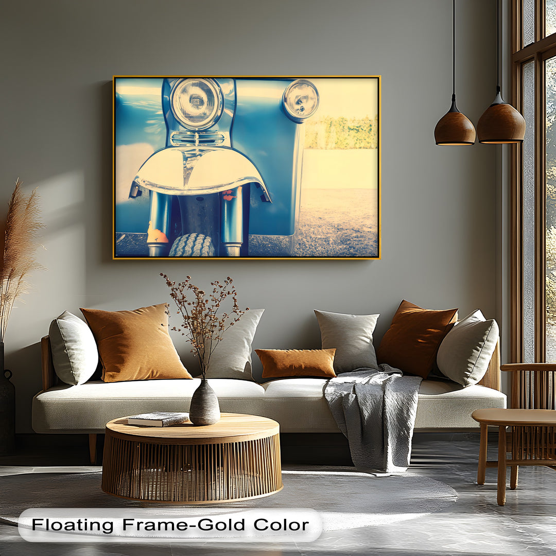 Chrome Nostalgia – Retro Blue Scooter Front Canvas Print