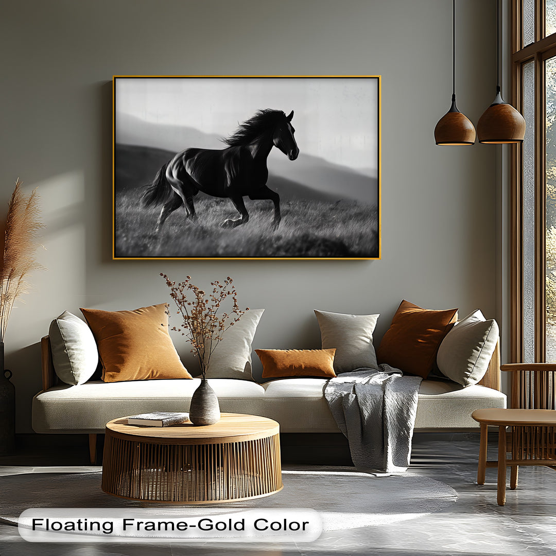 Midnight Gallop – Black Horse in Motion Canvas Print