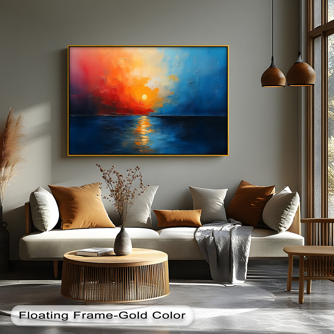 Fiery Horizon – Abstract Sunset Seascape Canvas Wall Art | Framed Art