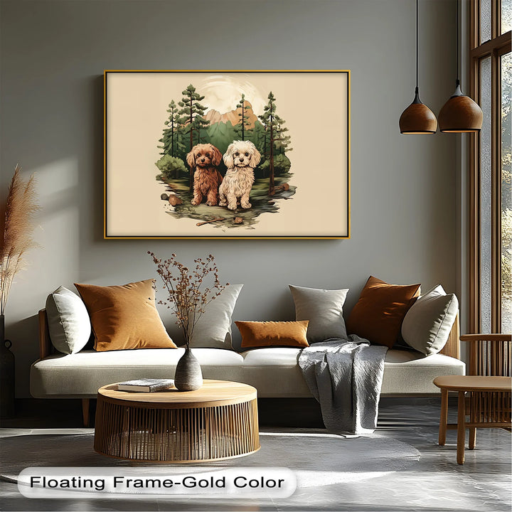 Wilderness Companions – Two Puppies in Forest Mountain Scene Canvas Print - MyPhotoStation