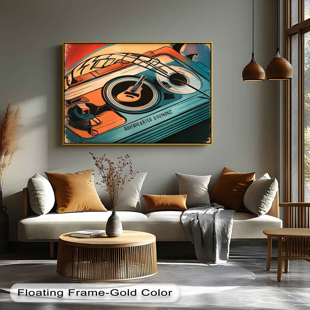 Spin & Strings – Retro Turntable with Guitar Detail Canvas Print