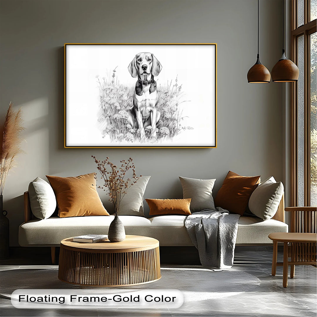 Hound Dog Among Wildflowers Pencil Drawing - Canvas Print - MyPhotoStation