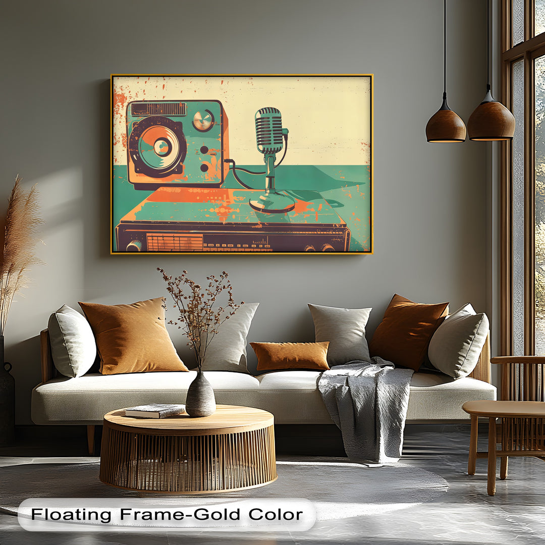 On-Air Echo – Retro Microphone & Speaker Setup Canvas Print