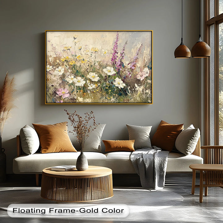 Soft Petals Symphony – Textured Wildflower Field Canvas Print - MyPhotoStation