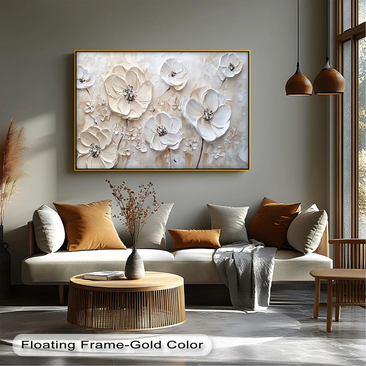 Ivory Elegance – Textured White Flower Canvas Wall Art - MyPhotoStation