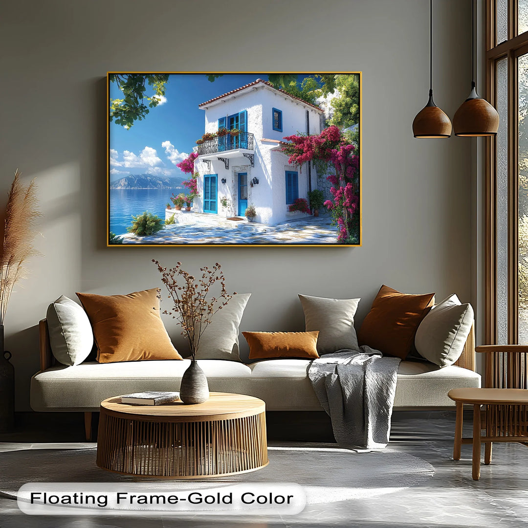 Coastal House with Flowers - Landscape Canvas Print