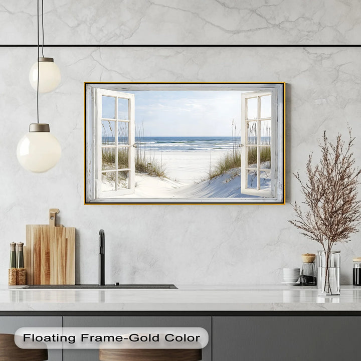 Ocean Breeze Escape – Open Window Beach Kitchen Canvas Print - MyPhotoStation