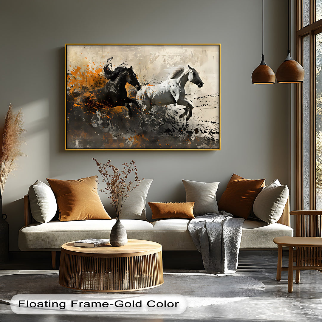 Black and White Horses in Abstract Motion - Horse Canvas Print