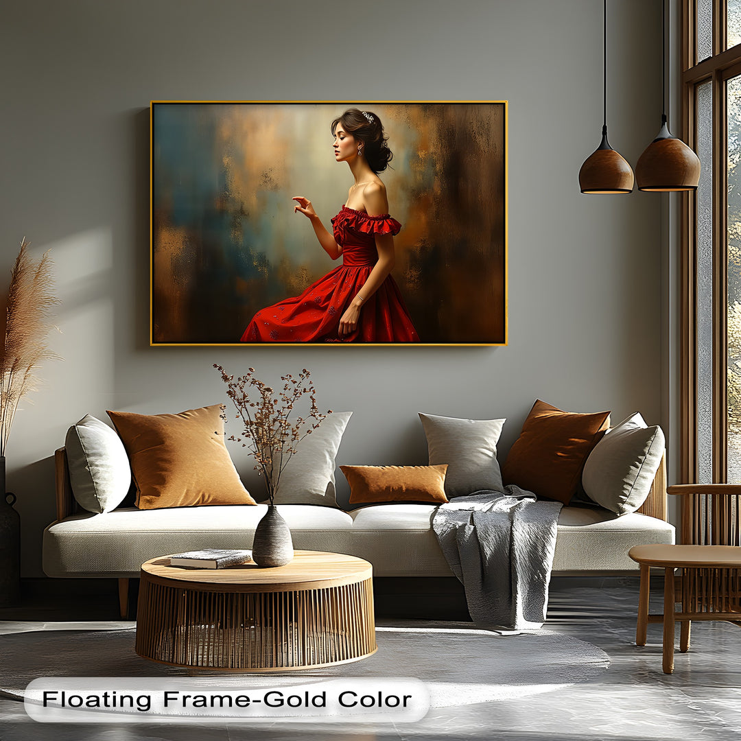 Crimson Elegance – Woman in Red Dress Canvas Wall Art | Framed Art