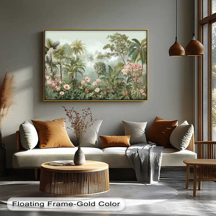 Tropical Lush Greenery with Pink Blossoms – Canvas Print - MyPhotoStation