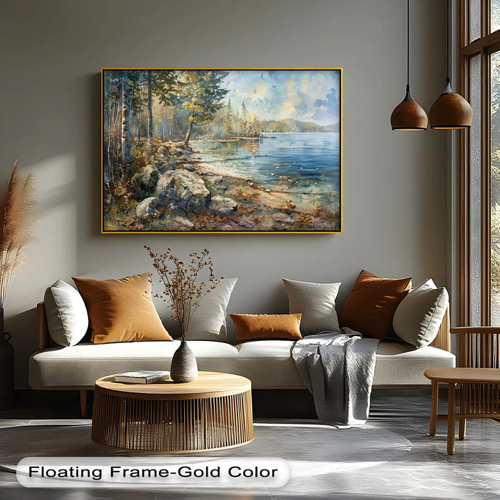 Whispers by the Lake – Tranquil Forest Shoreline Landscape Canvas Print