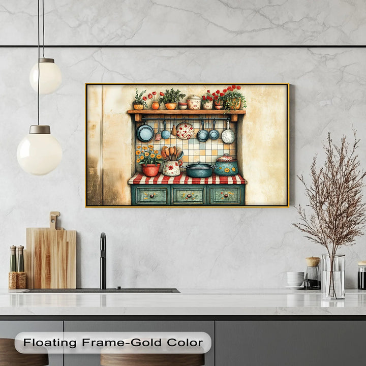 Rustic Cottage Kitchen Shelf – Vintage Kitchen Canvas Print - MyPhotoStation