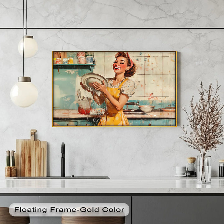 Cheerful Retro Dishwashing – Vintage Kitchen Canvas Prints - MyPhotoStation