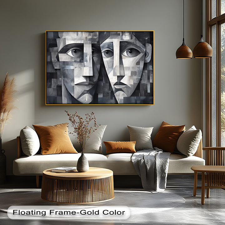 Fragmented Souls – Monochrome Abstract Faces Canvas Print