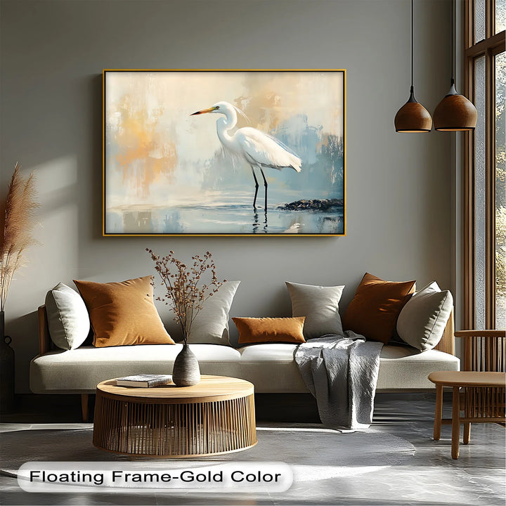 Still Waters – Majestic Egret in Soft Pastels Canvas Wall Art - MyPhotoStation