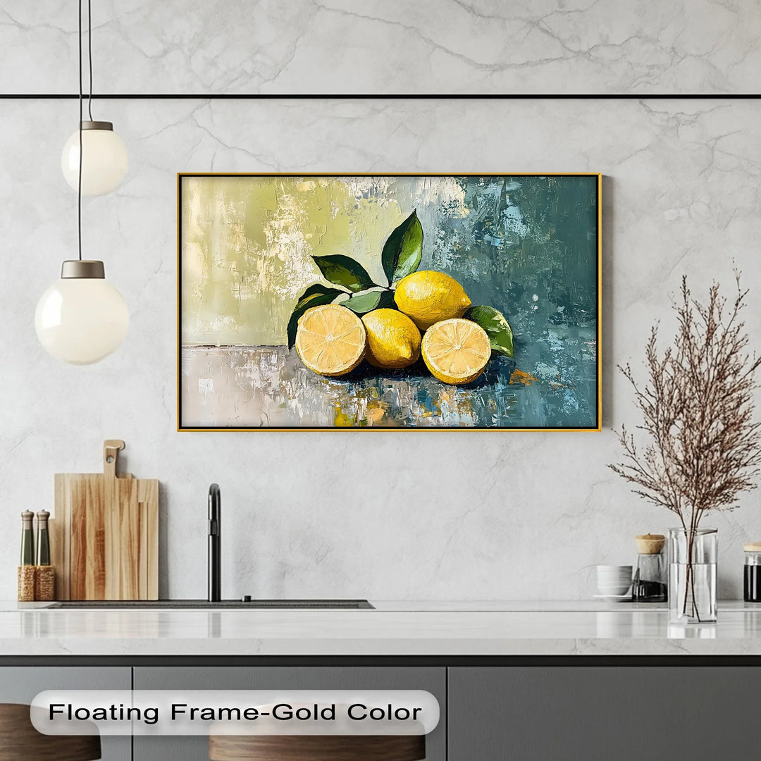 Vibrant Lemons on Blue – Textured Still Life Kitchen Canvas Art - MyPhotoStation