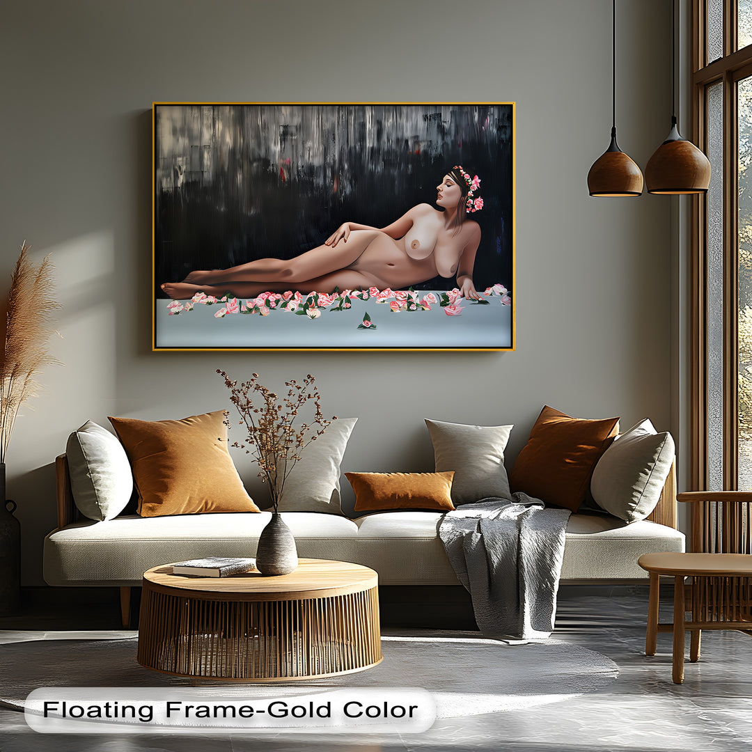 Petals of Grace – Reclining Nude Canvas Wall Art | Floral Erotic Print