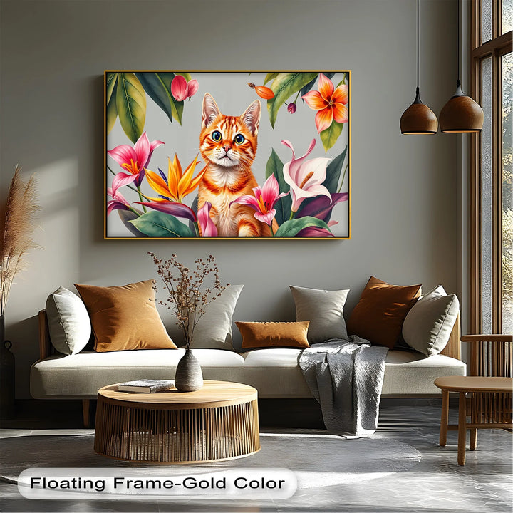 Tropical Curiosity – Orange Tabby Among Exotic Flowers Cat Canvas Print - MyPhotoStation