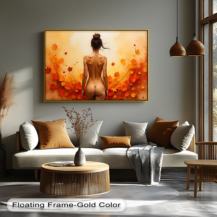 Golden Autumn Nude Back View – Erotic Canvas Wall Art | Framed Art