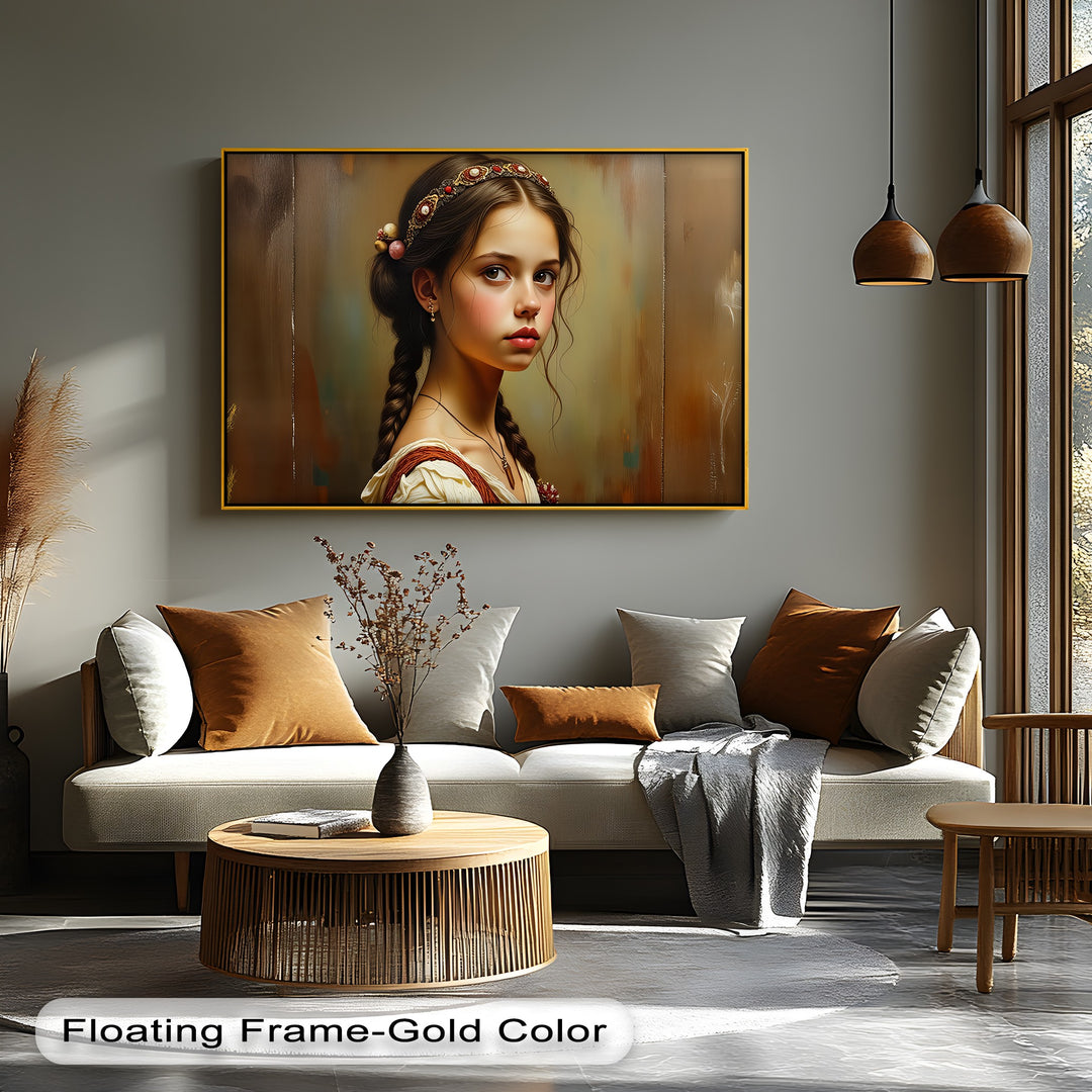 Golden Innocence – Young Girl Portrait Canvas Wall Art | Framed Art