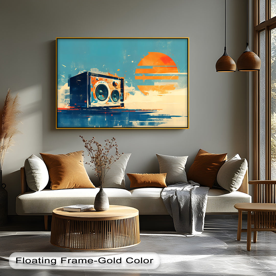 Sunset Soundwaves – Abstract Speaker and Sun Canvas Print