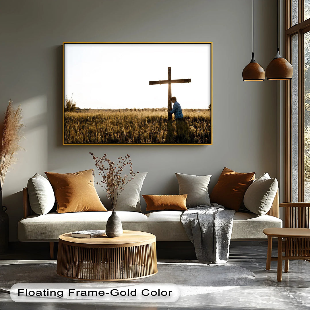 Man Praying by Cross - Jesus Canvas Print
