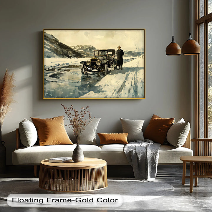 Vintage Car in Winter Mountains – Car Canvas Print
