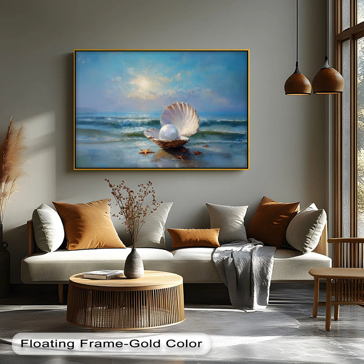 Open Seashell and Pearl at Shore – Coastal Canvas Print - MyPhotoStation