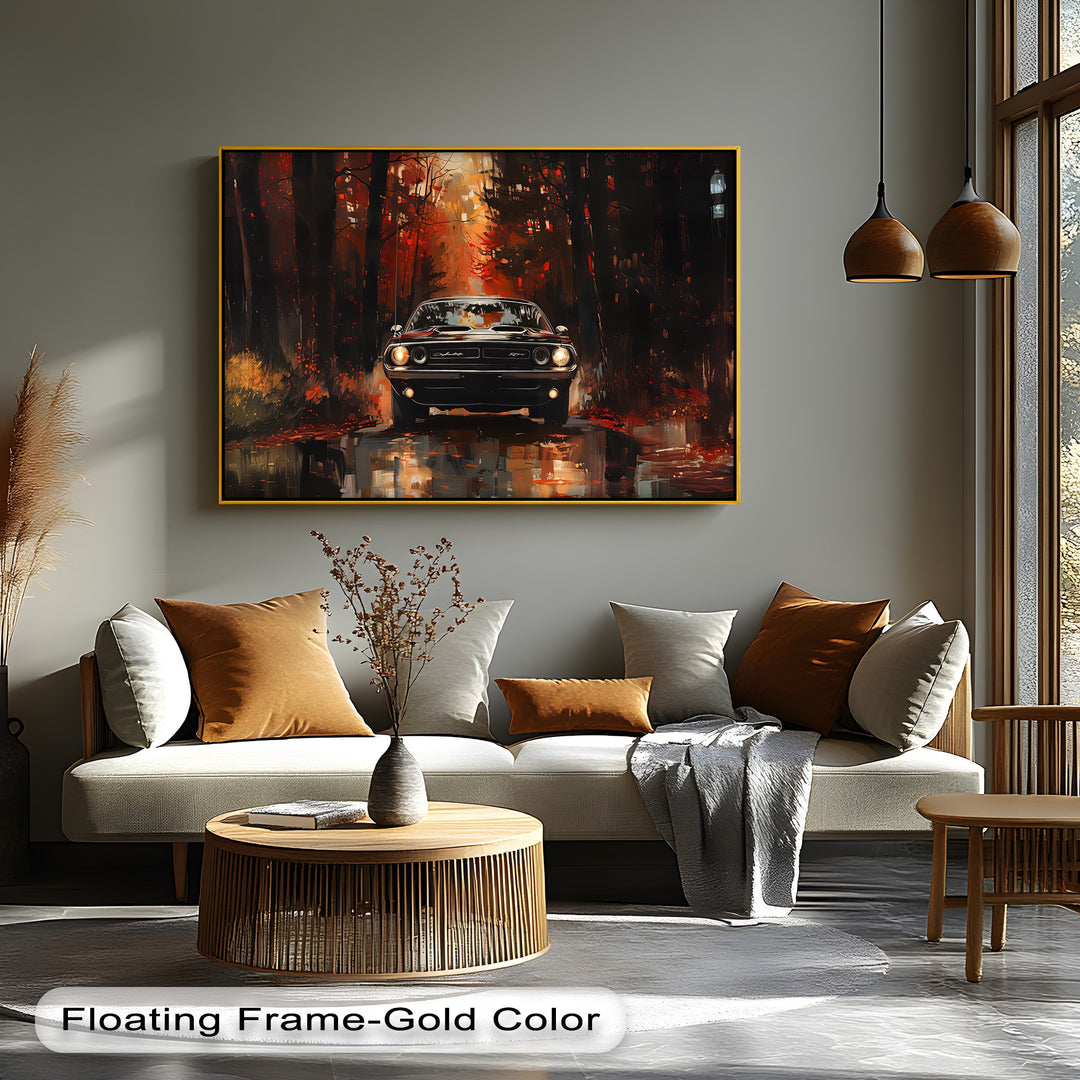 Dodge Challenger in Autumn Forest – Car Canvas Print