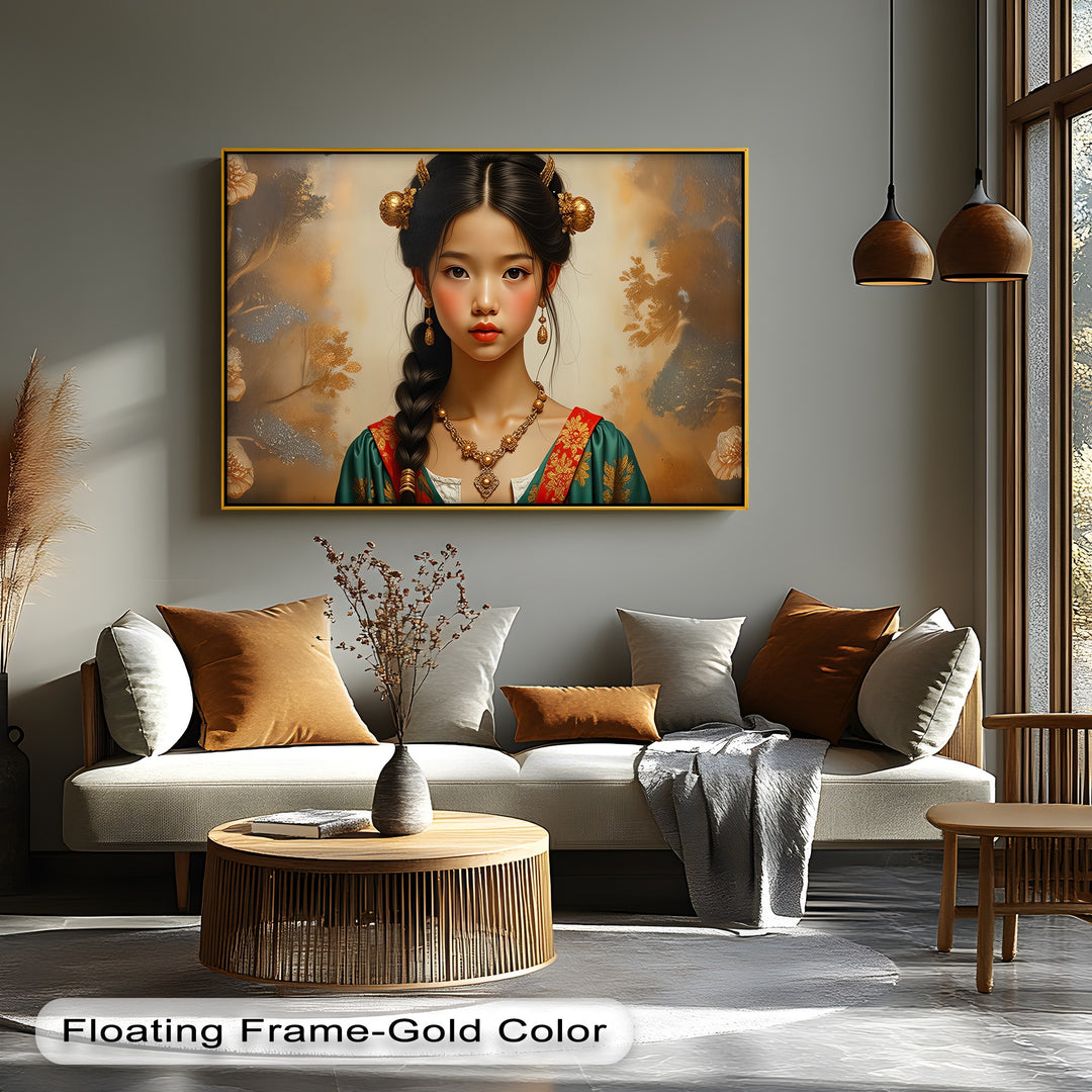 Golden Grace – Oriental Princess Portrait Canvas Wall Art | Biggest Canvas