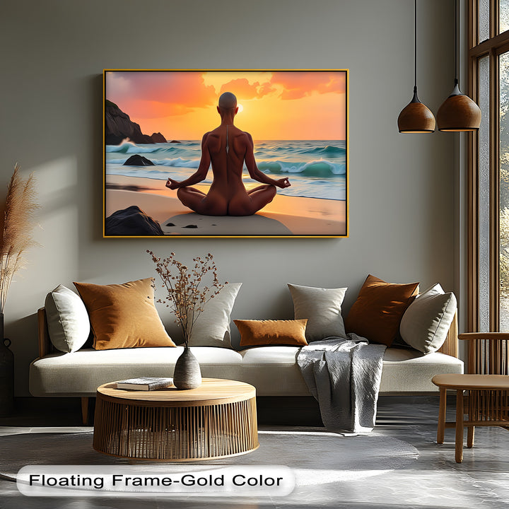 Sunset Zen – Nude Meditation Canvas Wall Art | Framed Artwork
