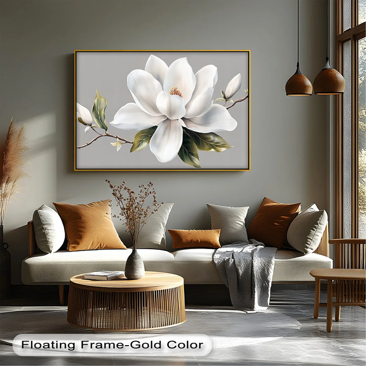 White Magnolia Bloom – Elegant Minimalist Floral Canvas Wall Art - MyPhotoStation