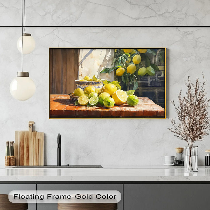 Sunlit Citrus Still Life – Mediterranean Lemons and Limes Kitchen Canvas Print - MyPhotoStation