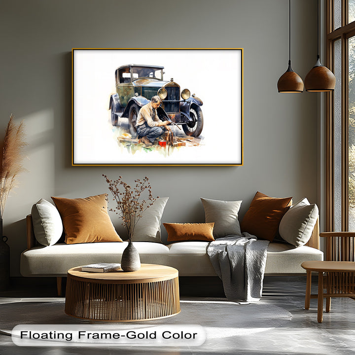 Vintage Car Mechanic Scene – Car Canvas Print