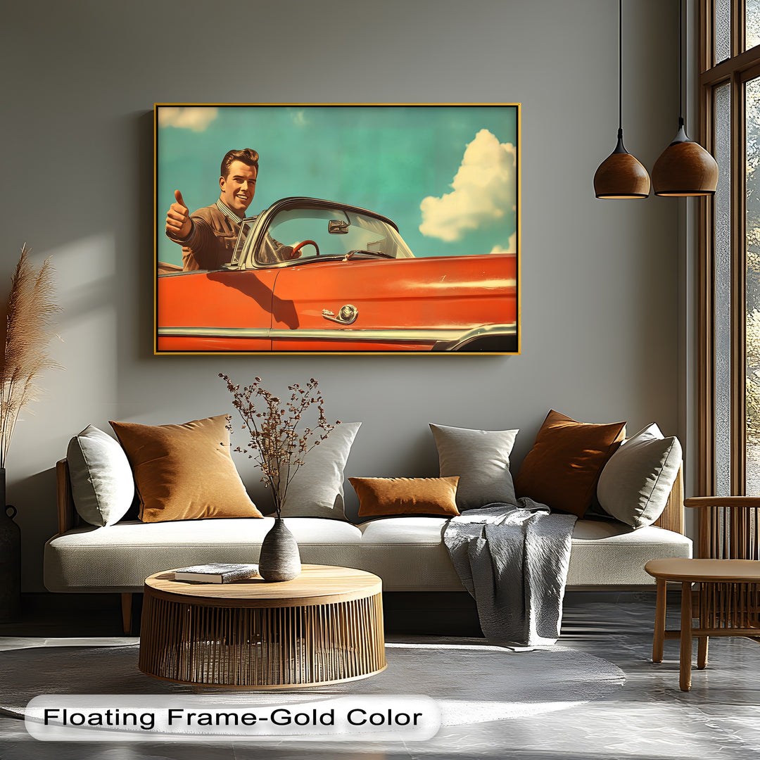 Cruise Control – Retro Convertible Thumbs-Up Canvas Print