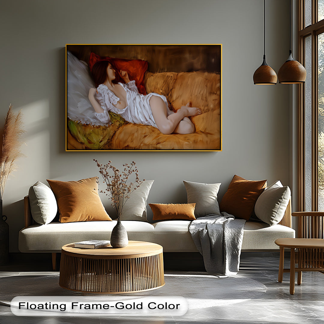 Velvet Silence – Reclining Nude Canvas Print | Large Horizontal Wall Art