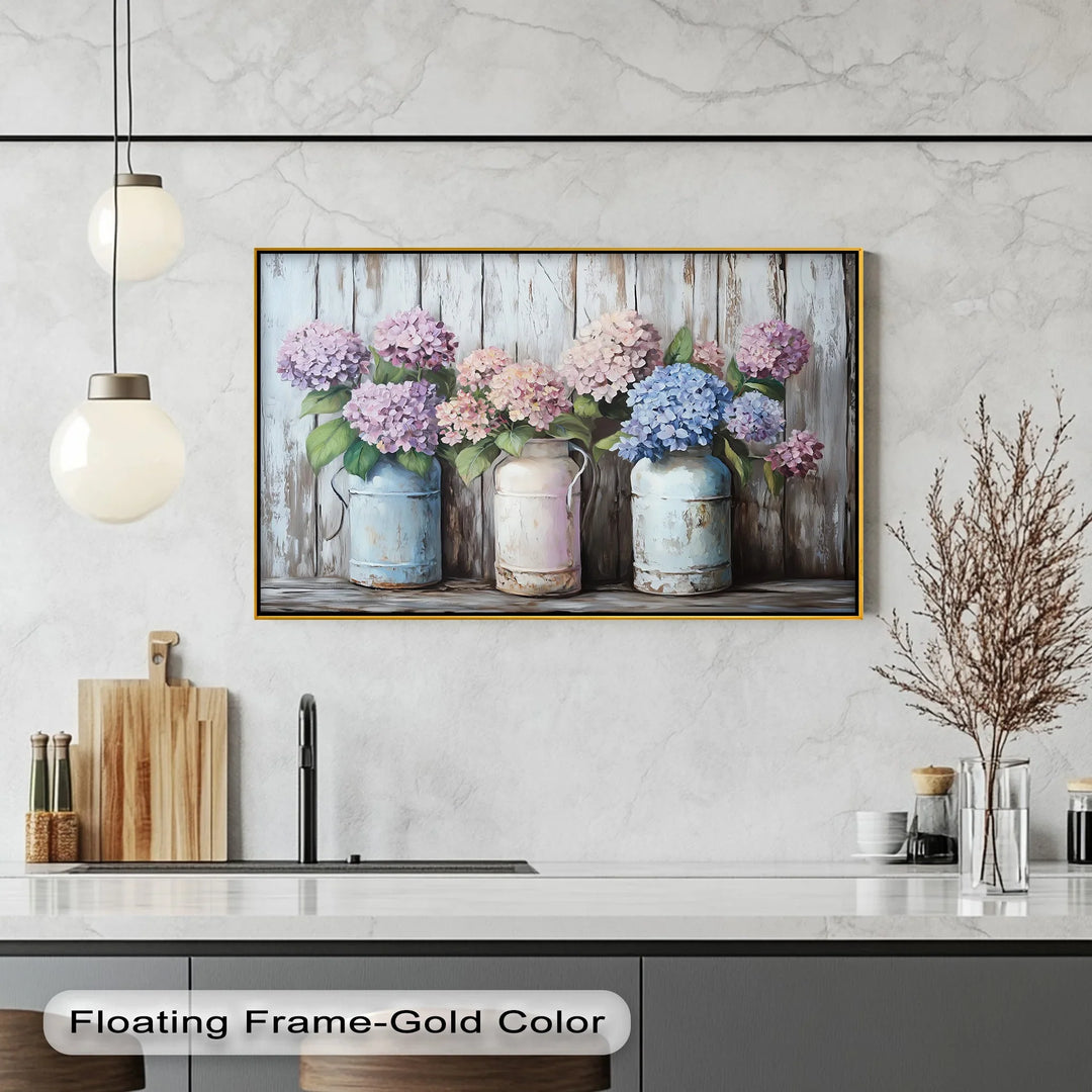 Rustic Hydrangeas in Vintage Milk Cans – Kitchen Canvas Prints - MyPhotoStation