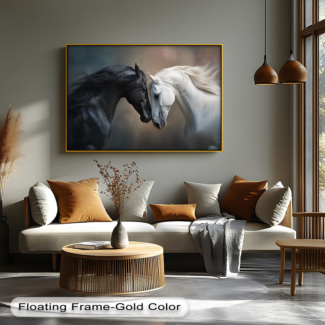 Black and White Horses in Emotional Harmony - Horse Canvas Print