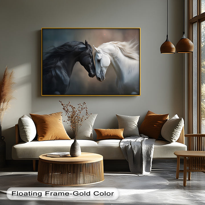Black and White Horses in Emotional Harmony - Horse Canvas Print